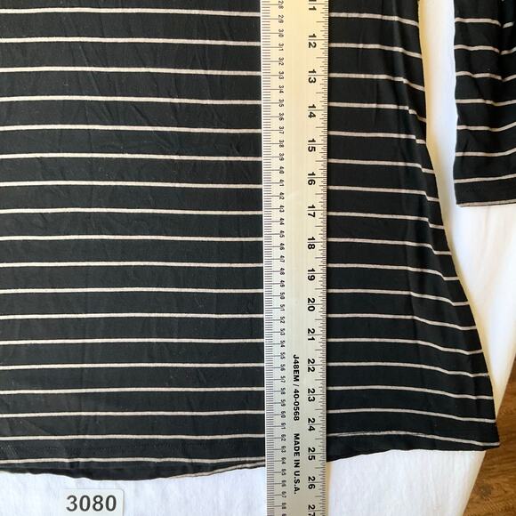 Green Envelope Women 3/4 Sleeve Crewneck Long Blouse size XL,Black White Stripes - Picture 3 of 8